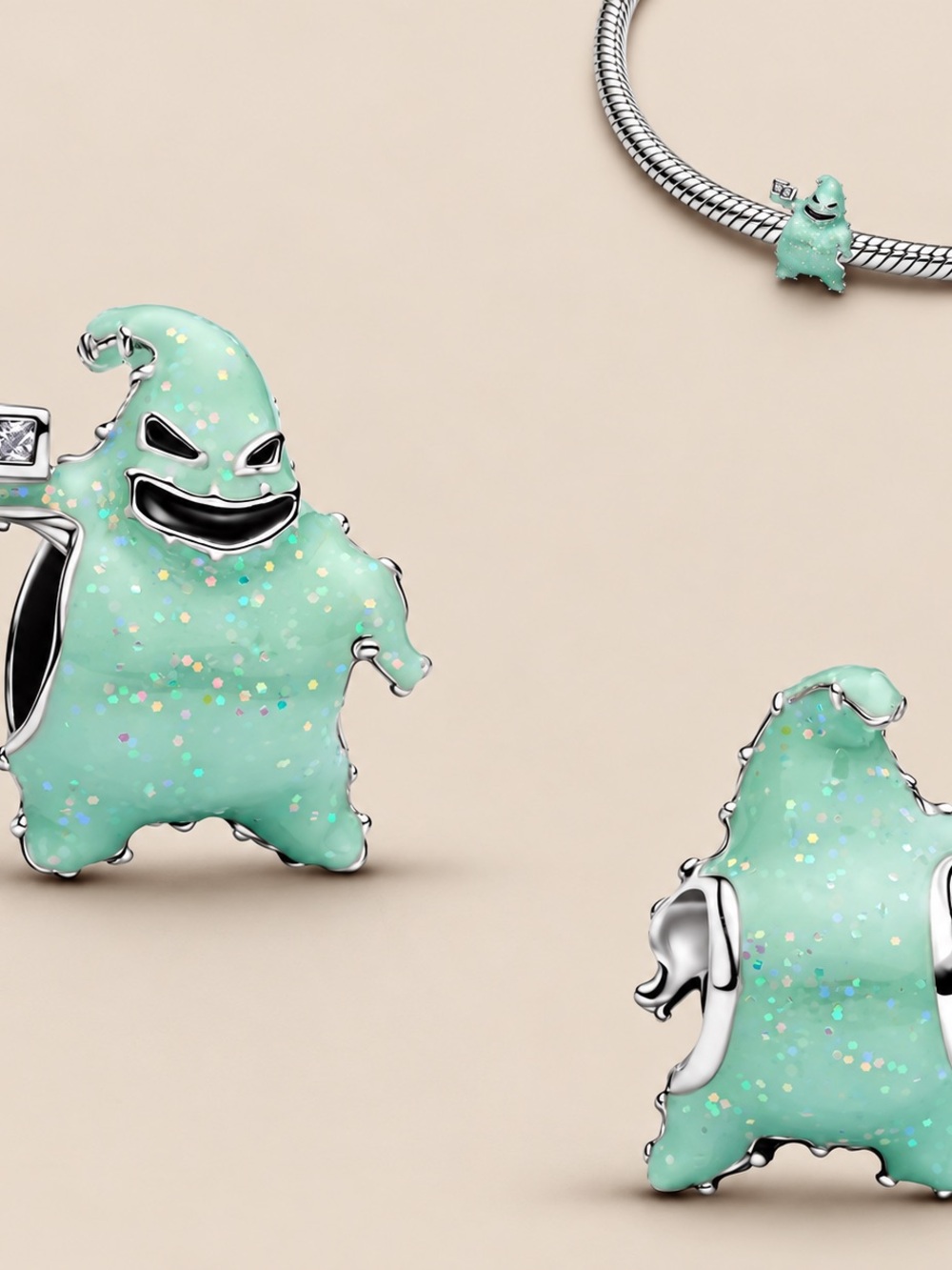 Kids Mint Glitter Ghost Charm - Sterling Accent